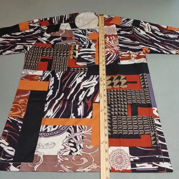 Mens Geometric Abstract Print 2 Piece Set Orange Black White Tunic and Shorts - Picture 4 of 13